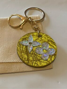 Iridescent Flower Accents Keychain Bag Charm with Monogram LV Canvas